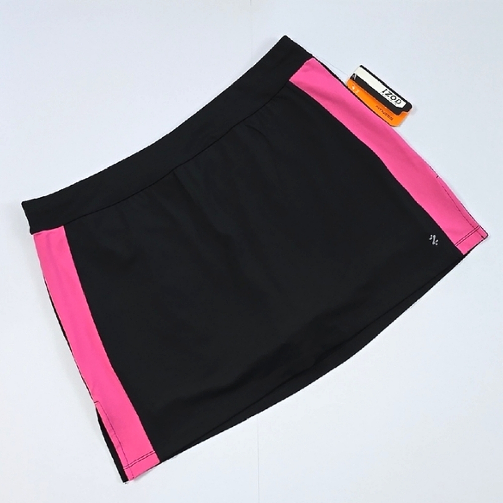 NWT IZOD Perform Fitness Women's Black Pink Athletic Skort Skirt Cool FX L